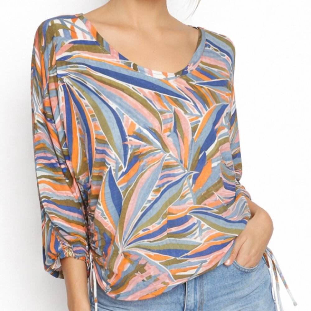 Westbound Tropical Palm Print Top Womens XL Multicolor Ruched Side B71502M1E